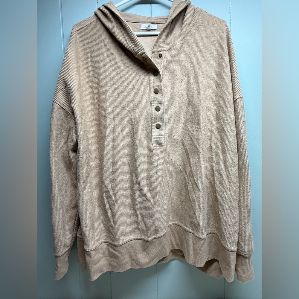 Maurices Tan Waffle Knit Henley Hooded Pullover